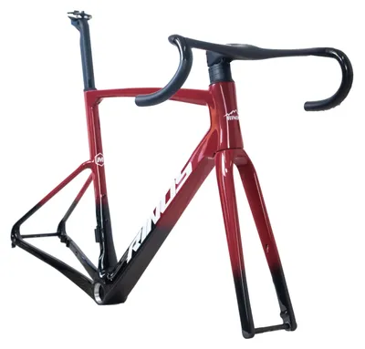 Obrázok produktu pre RINOS Rámová sada s vidlicou, sedlovou tyčou a riadidlami z karbónového vlákna T800 pre cestný bicykel Čierno-červená XS