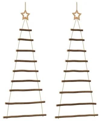 Obrázek produktu pro vidaXL Závěsné vánoční stromky s krajkovými hvězdami 2 ks 55x120 cm přírodní větev