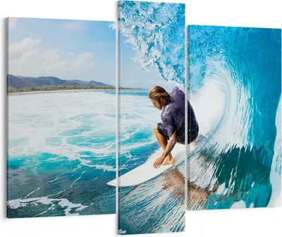 Produktbild von Bild auf Leinwand - Leinwandbild - Surfen Surfer Ozean Welle - 95x80cm - Wand Bild - Wanddeko - Leinwanddruck - Bilder - Kunstdruck - Wanddekoration - Leinwand bilder - Wandkunst - CB95x80-2785