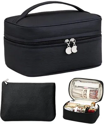 Produktbild von Kosmetiktasche 2-in-1, groß - Kosmetiktasche, schwarz - mit abnehmbarer Innentasche - praktische Toilettenartikel-Organizer - Luxento