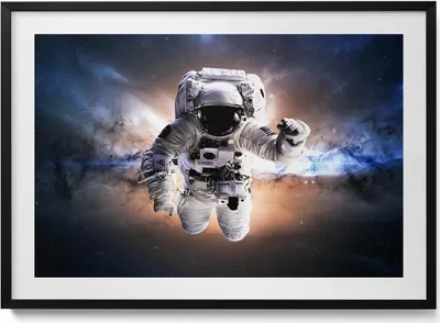 Produktbild von Astronaut im Weltraum– Wandbild mit Rahmen – Gerahmtes Bild  – Wanddekoration – 100x70 cm –  Schwarz Rahmen