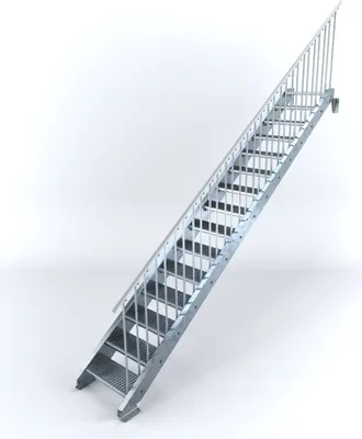 Produktbild von Stahltreppe 15 Stufen bis Höhe 300 cm, Laufbreite : 60 cm Geländer rechts ST 1 (31 / 31 mm)