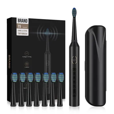 Produktbild von Elektrische Zahnbürsten, Elektrische Schallzahnbürste, ausgestattet mit 8 Ersatzbürstenköpfen, USB-Aufladung, 5 Putzmodi, 38000 VPM,integrierter Timer
