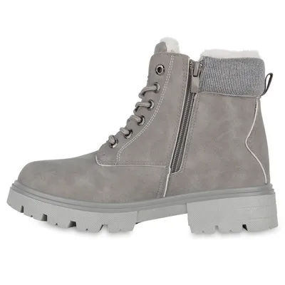Produktbild von VAN HILL Damen Warm Gefütterte Worker Boots Stiefeletten Bequeme Schuhe 841423, Farbe: Grau, Größe: 36