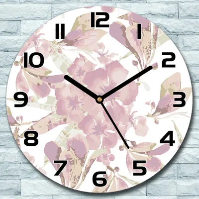 Produktbild von Wanduhr aus Glas Rund fi 30 Rosa Blumen Pflanze Quarz Deko Schlafzimmer Büro