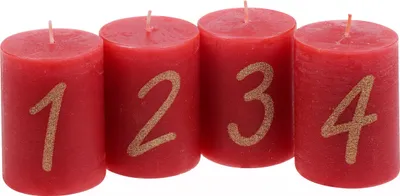 Produktbild von Weihnachtskerzen Stumpenkerzen "1 - 4", 4er-Pack Rubin Rot 80/58 mm