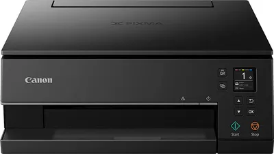 A black Canon PIXMA TS6350a printer is shown from the front on a white background.