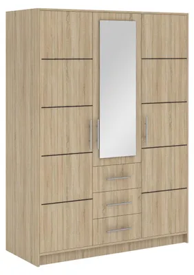 Produktbild von Masseno Drehtürenschrank ELISE 147/200/57,5 cm 3-türig mit Spiegel Sonoma Eiche