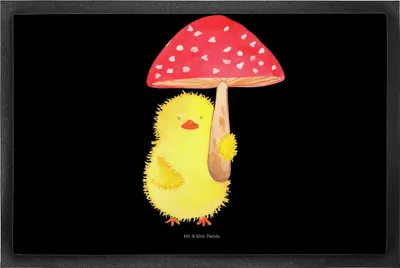 Produktbild von Mr. & Mrs. Panda Gummimatte Küken Fliegenpilz 50 x 75 cm - Schwarz - Geschenk, Fußabstreifer, Glückspilz, Frohe Ostern, Ostergrüße, Bodenvorleger, fußmatte
