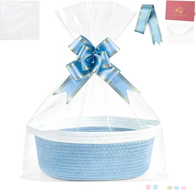 Obrázok produktu pre Prázdny košík, pletený, 30 x 20 x 12 cm, s darčekovými vreckami a stužkami, vhodný na oslavy