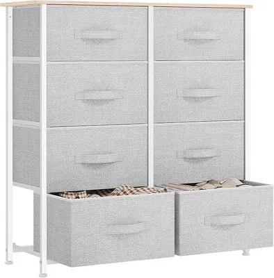 Produktbild von kommode mit Schubladen, Schrank mit 8 Schubladen aus Stoff, Aufbewahrungskommode Modernen Stil für Schlafzimmer, Wohnzimmer,Flur, Hellgrau Aufbewahrungsschrank