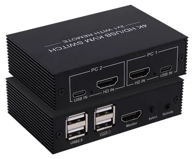 Productafbeelding van HDMI KVM-schakelaar voor 2 computers met 4 USB-poorten, 4K bij 60 Hz