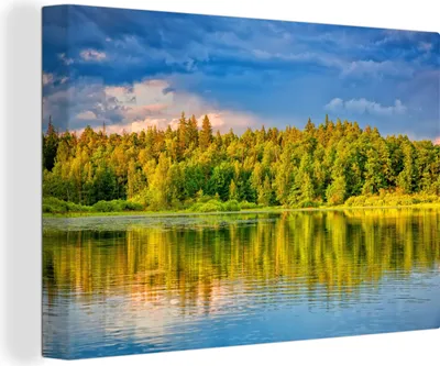 Produktbild von OneMillionCanvasses® - Leinwandbilder - 150x100 cm, Wasser - Natur - Wald, Wandbilder Kunstdruck Wanddekoration - Foto auf Leinwand - Gemälde auf Holzrahmen