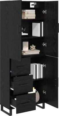Produktbild von （Robust Möbel） Highboard 2 Stück Schwarz Eichen-Optik Engineered Wood und Glas - CL969421 - Kommoden