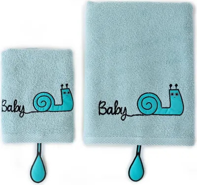 Produktbild von Milk&Moo Sangaloz Kinder Handtuch Set, 100% Baumwolle,  kuschelig weich, extrem saugfähig und verblassen fest, 1 Badetuch und 1 Waschlappen, 2er Set, blau, ab 0 Monate