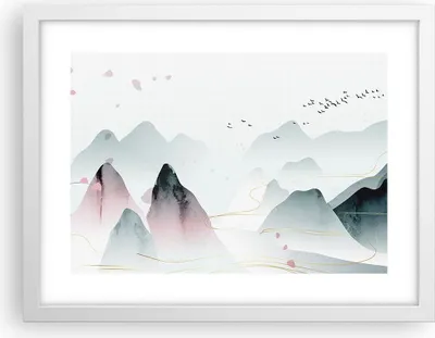 Produktbild von Gerahmtes Poster - Weißer Rahmen - Berge Vögel Modern - 40x30 cm - Wand Bild - Wanddeko - Wandbilder - Kunstposter - Wandposter - Bilderrahmen - Bilder - Kunstdruck - Wanddekoration - P2WAA40x30-4822