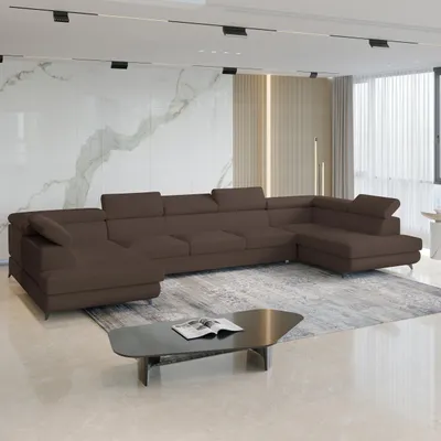 Produktbild von Masseno Ecksofa URMANO mit Schlaffunktion U-Form, Sofa mit Bettkasten, Wohnzimmersofa, Couch, Soffa, Bettsofa, Couchgarnitur- Braun, QUELLE 25