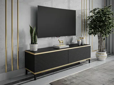 Produktbild von RTV Schrank OXFORD II 135 cm, Schwarz / schwarz matt + gold, Beine: Schwarz