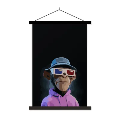 Produktbild von MuchoWow® Textilposter Gemälde - Affe - Brille - Hut - Ölfarbe 40x60 cm mit schwarzem Rahmen - Wanddekorationen