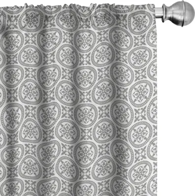 Produktbild von ABAKUHAUS Grau Vorhänge, Gardinen, Orientalisches Blumenmotiv Ethnisches Retro Muster Der Modernen Grafischen Boho Kunst, 2 Stück 75 x 245 cm, Grau weiß