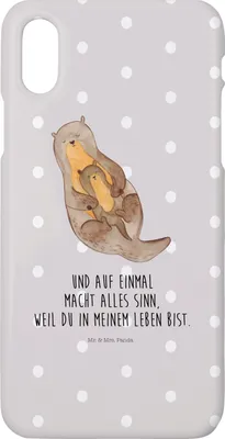 Produktbild von Mr. & Mrs. Panda Iphone 10 Handyhülle Otter Kind - Grau Pastell - Geschenk, X, Tochter, Familie, Hülle, Handy, Geburt, Cover, Mutter, Baby