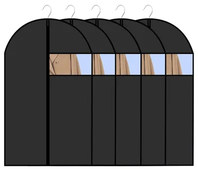 Productafbeelding van Kledingzakken - Opvouwbaar en ademend met rits - Geschikt voor pakken en jurken - 5 stuks, 100x60 cm, zwart