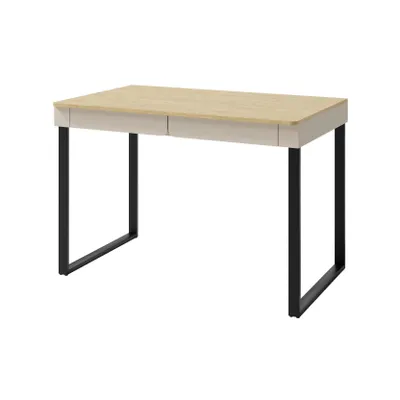 Produktbild von Beautysofa - Schreibtisch 125 cm, Moderner Computertisch mit 2 Schubladen, Arbeitstisch mi Stauraum, schwarze Metallbeinen, Bürotisch, Sand Beige LICO