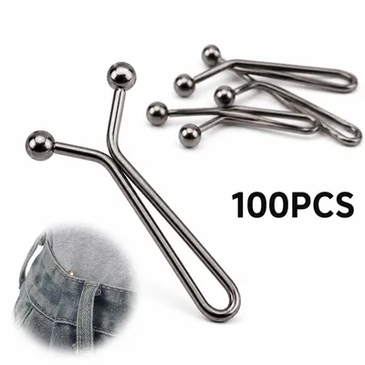 Produktbild von 100 Stück Hose Enger Machen Clip, Verstellbare Hosenbund Enger Machen, Hosen Taillenspanner Kein Nähen, für Jean Rock T Shirts,Silber