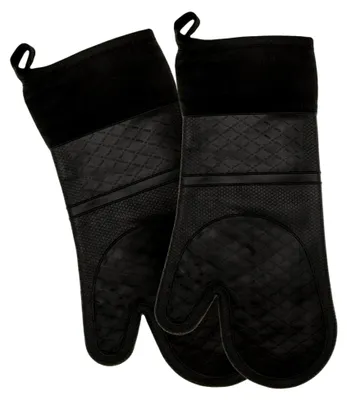 Produktbild von 2 Stück Silikon-Ofenhandschuhe – Schwarze, hitzebeständige Handschuhe bis 230 °C – rutschfeste Backhandschuhe – waschbare Grillhandschuhe – Küchenzubehör für Kochen, Backen und BBQ