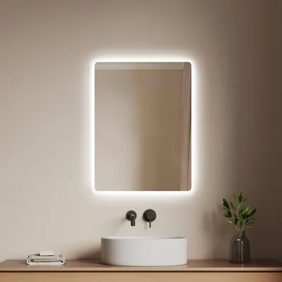 Immagine prodotto di EMKE Specchio da bagno con illuminazione a LED Specchio da parete con interruttore a sfioramento e antiappannamento, 45x60cm Specchio da bagno con 2 colori di luce