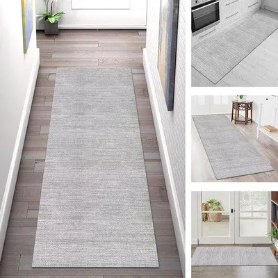 Obrázok produktu pre Polyesterová tkanina – kuchynská rohož – ochrana podlahy – protisklzová podlaha – 60 x 200 cm – svetlosivá