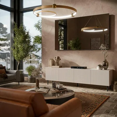 Image de Priocca - Meuble TV 200x42x52 cm Beige, 4 Étagères