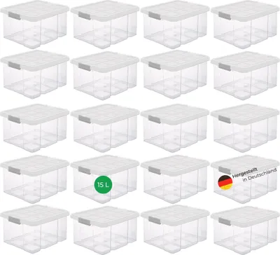 Produktbild von Novaliv 20x Aufbewahrungsboxen mit Deckel 15L transparente Nestbar stapelbare Storage boxes mit Clipverschluss Kunststoffbox BPA-frei 41 x 29 x 20 cm