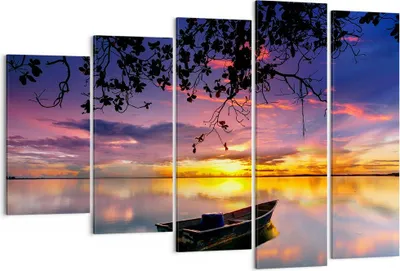 Produktbild von Bild auf Leinwand - Leinwandbild - Boot Sonnenuntergang See Himmel - 150x100cm - Wand Bild - Wanddeko - Leinwanddruck - Bilder - Kunstdruck - Leinwand bilder - Wandkunst - EG150x100-2967