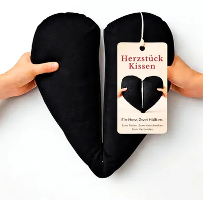 Produktbild von HERZSTÜCK – Große Liebe | Herzkissen zum Teilen | Romantisches Geschenk für Paare & Fernbeziehung | Schwarz