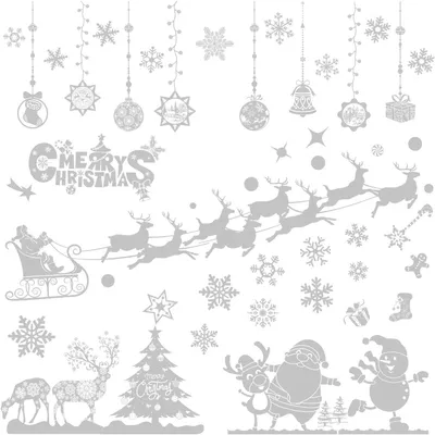 Produktbild von [8 Bögen] XXL-Fensterbilder zu Weihnachten, selbstklebend, mit „FROHE WEIHNACHTEN“ in Weiß, Weihnachtsdekoration für Fenster im Kinderzimmer, Winter- und Schneeflockenmotiv, wiederverwendbar und groß
