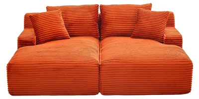 Produktbild von 3-Sitzer-Sofa, komprimiert, mit tiefer Sitzfläche aus grobem Cord in Terrakotta DONILIA