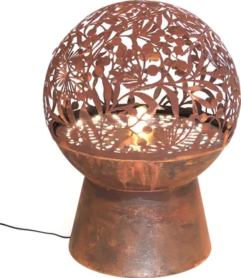 Produktbild von Dehner Gartenbrunnen Fiore, frostbeständiger Brunnen für Außen, Komplett-Set mit warmweißer LED Beleuchtung / Pumpe / Trafo, Höhe 66 cm, Ø 50 cm, Cortenstahl, kupfer-farben