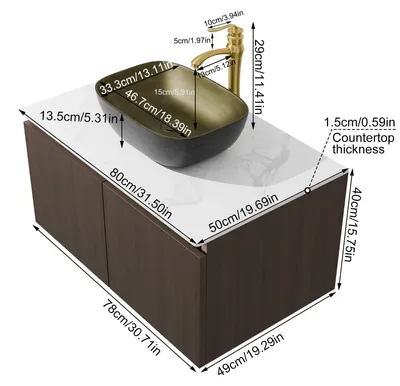 Image de Ensemble de meubles de salle de bain 80 cm - Meuble de salle de bain - Meuble vasque - Meuble mural - Meuble suspendu - Vasque en céramique