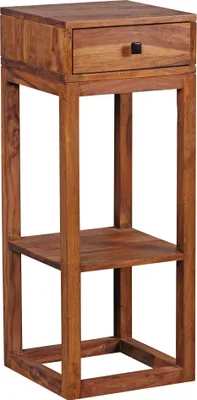 Image de Wohnling Table d'appoint en bois massif de Sheesham Table de téléphone avec tiroir 35 x 35 x 90 cm WL1.739