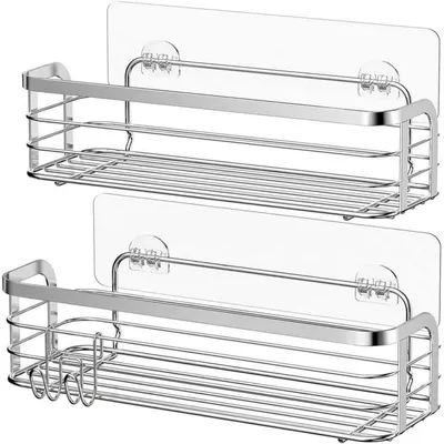 Produktbild von Duschkorb ohne Bohren 2er Set Edelstahl Silber