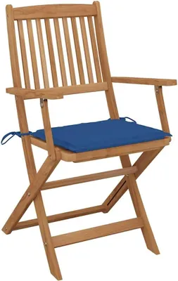 Produktbild von 4 klappbare Gartenstühle aus massivem Akazienholz mit Kissen für Terrasse und Garten, belastbar bis 110 kg