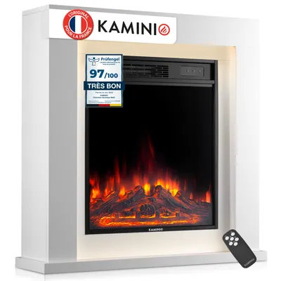 Image de Cheminée électrique KAMINIO MATTI - Cheminée électrique sur pied avec chauffage, effet flamme 3D, éclairage d'ambiance LED, télécommande - 32 pouces, blanc