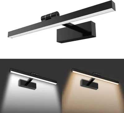 Zdjęcie produktu dla LARS360, oświetlenie LED do łazienki, lampa ścienna do lustra, 60 cm, 15 W, czarna, obrotowa o 180°, światło białe (6000–6500 K), lampa ścienna do lustra i szafki