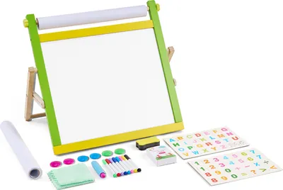Zdjęcie produktu dla Sztaluga stołowa VEVOR dla dzieci, drewniana dwustronna sztaluga artystyczna 3 w 1 dla dzieci z tablicą magnetyczną, tablicą kredową, rolką papieru, składaną przenośną tablicą do rysowania z akcesoriami do malowania