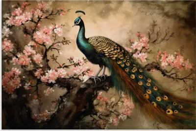 Produktbild von ARTland Wandbild Alu für Innen & Outdoor Pfau und Kirschblüten Größe: 30x20 cm