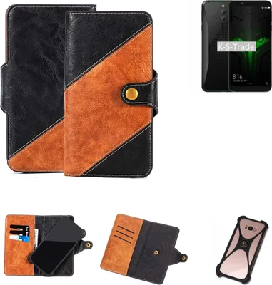 Produktbild von K-S-Trade Handyhülle Schutzhülle Bookstyle Case Wallet-Case kompatibel mit Xiaomi Black Shark Helo Handy Cover Bumper Klapphülle schwarz hellbraun