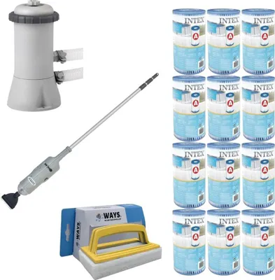 Obrázek produktu pro WAYS - Péče o bazény - Bazénové vysavače a filtrační čerpadla 2271 L/u a 12 filtrů typu A a kartáč na čištění WAYS