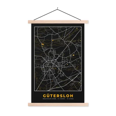 Produktbild von MuchoWow® Textilposter Gütersloh - Deutschland - Karte - Stadtplan - Gold 120x180 cm mit holzfarbenen Rahmen - Textil-Plakat