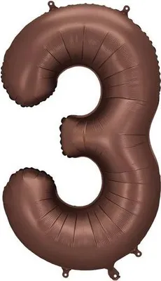 Zdjęcie produktu dla Balon foliowy Cyfra „3” - 86 cm, mocca, brązowy, satynowy